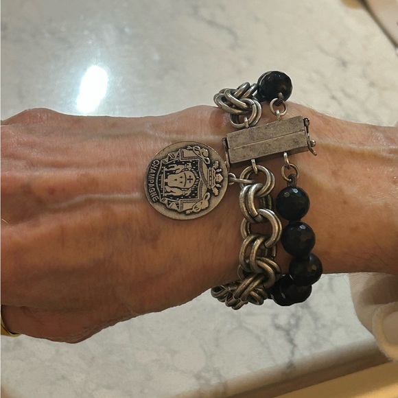 French Kande Vintage Onyx & Silver Bracelet - Picture 9 of 11